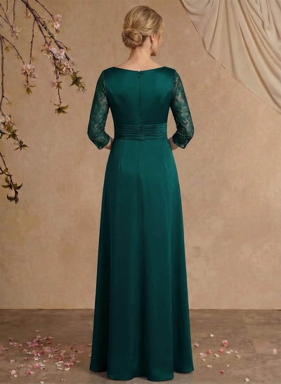 Modest Semi Sheer Illusion Sleeves Ruched Waist Mother Of The Bride Dresses With Floral Applique