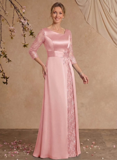 Modest Semi Sheer Illusion Sleeves Ruched Waist Mother Of The Bride Dresses With Floral Applique