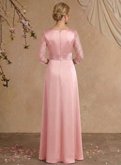 Modest Semi Sheer Illusion Sleeves Ruched Waist Mother Of The Bride Dresses With Floral Applique