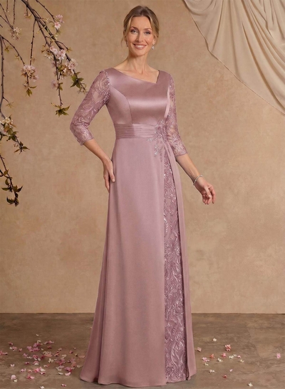 Modest Semi Sheer Illusion Sleeves Ruched Waist Mother Of The Bride Dresses With Floral Applique