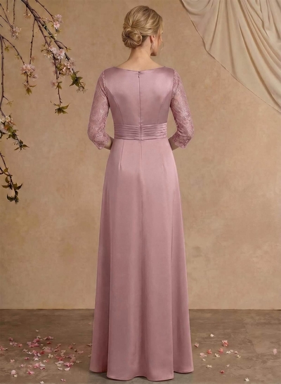 Modest Semi Sheer Illusion Sleeves Ruched Waist Mother Of The Bride Dresses With Floral Applique