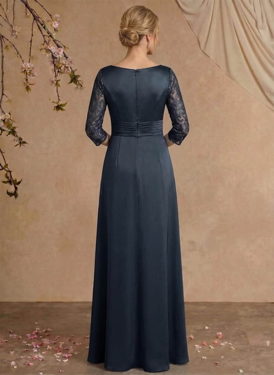 Modest Semi Sheer Illusion Sleeves Ruched Waist Mother Of The Bride Dresses With Floral Applique