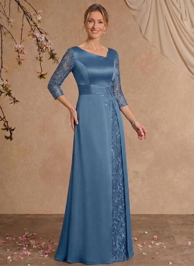 Modest Semi Sheer Illusion Sleeves Ruched Waist Mother Of The Bride Dresses With Floral Applique