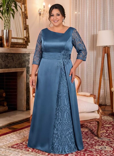 Modest Semi Sheer Illusion Sleeves Ruched Waist Mother Of The Bride Dresses With Floral Applique