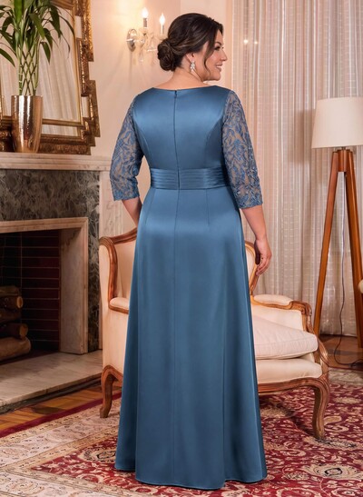 Modest Semi Sheer Illusion Sleeves Ruched Waist Mother Of The Bride Dresses With Floral Applique