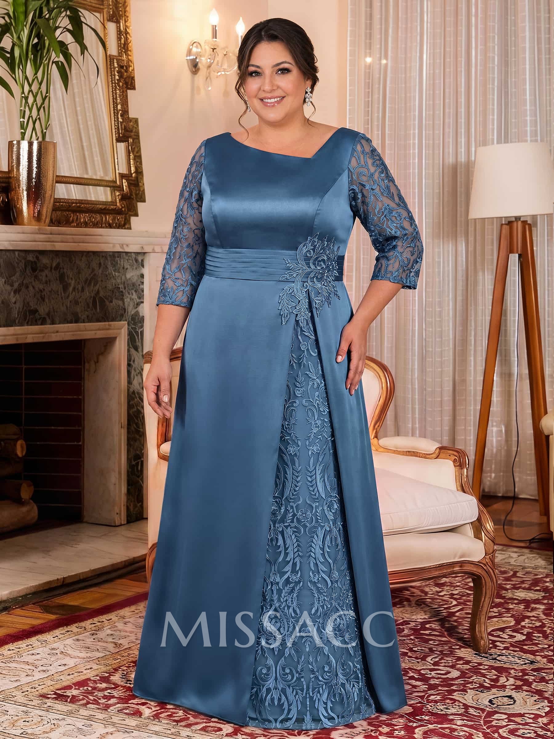 Modest Semi Sheer Illusion Sleeves Ruched Waist Mother Of The Bride Dresses With Floral Applique Modest Semi Sheer Illusion Sleeves Ruched Waist Mother Of The Bride Dresses With Floral Applique