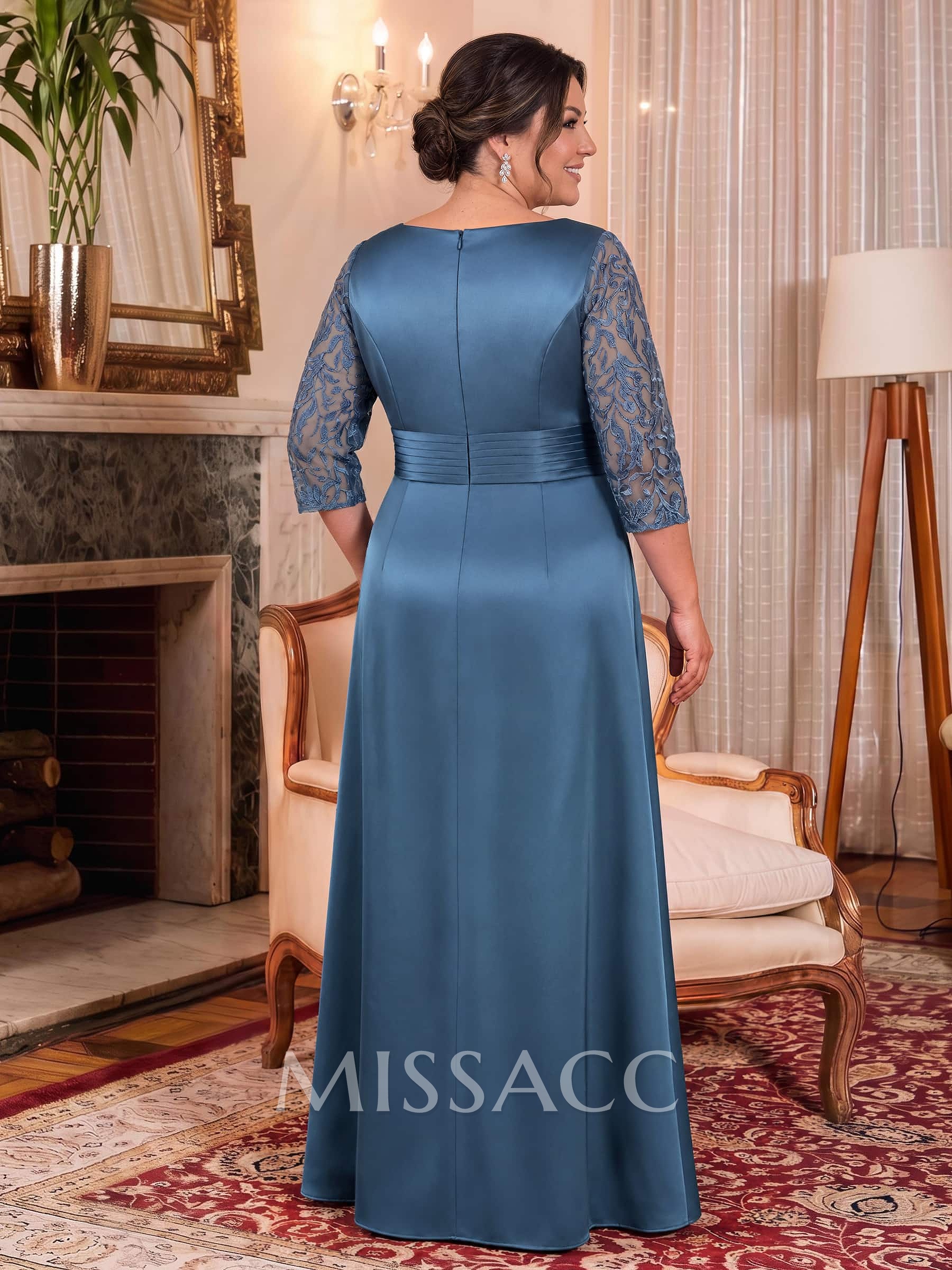 Modest Semi Sheer Illusion Sleeves Ruched Waist Mother Of The Bride Dresses With Floral Applique Modest Semi Sheer Illusion Sleeves Ruched Waist Mother Of The Bride Dresses With Floral Applique