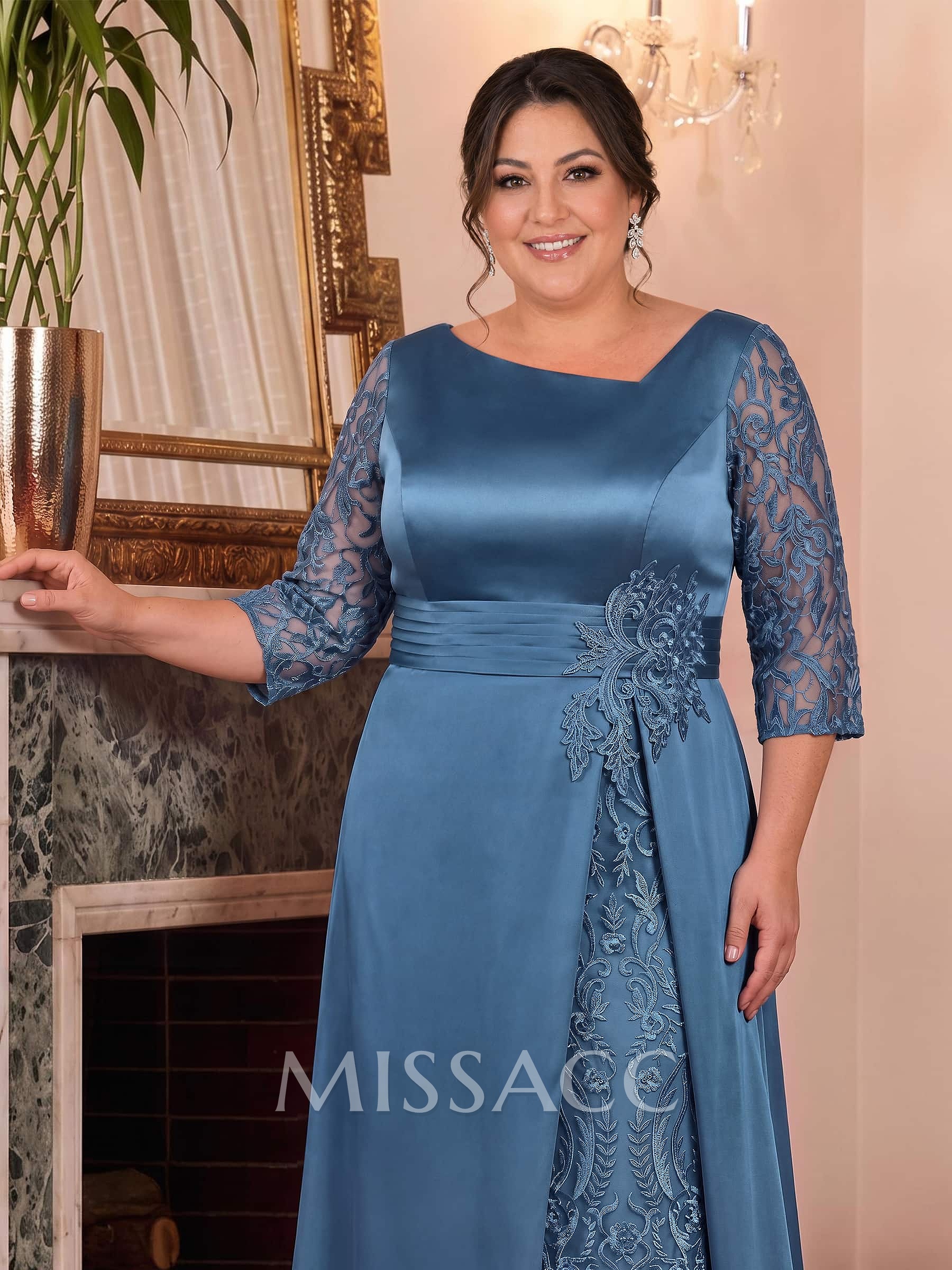 Modest Semi Sheer Illusion Sleeves Ruched Waist Mother Of The Bride Dresses With Floral Applique Modest Semi Sheer Illusion Sleeves Ruched Waist Mother Of The Bride Dresses With Floral Applique