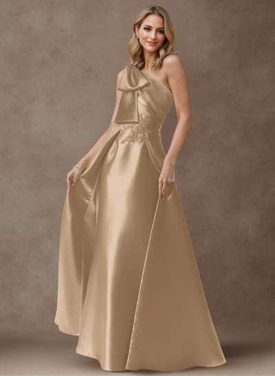 Exquisite Bow Accented One-Shoulder Mother Of The Bride Dresses With Overskirt