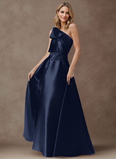 Exquisite Bow Accented One-Shoulder Mother Of The Bride Dresses With Overskirt