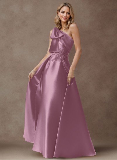 Exquisite Bow Accented One-Shoulder Mother Of The Bride Dresses With Overskirt