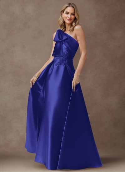 Exquisite Bow Accented One-Shoulder Mother Of The Bride Dresses With Overskirt