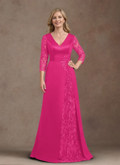 Elegant V-Neck A-Line Satin Mother Of The Bride Dresses With Appliques Lace