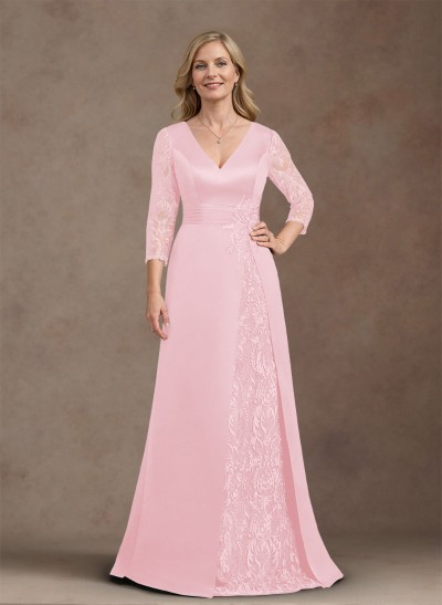 Elegant V-Neck A-Line Satin Mother Of The Bride Dresses With Appliques Lace
