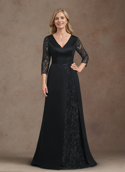 Elegant V-Neck A-Line Satin Mother Of The Bride Dresses With Appliques Lace