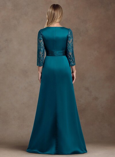 Elegant V-Neck A-Line Satin Mother Of The Bride Dresses With Appliques Lace