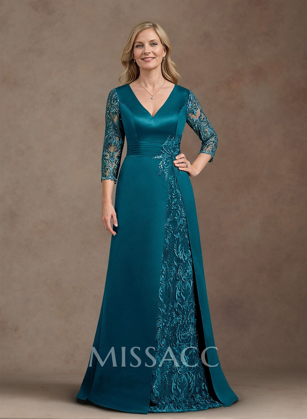 Elegant V-Neck A-Line Satin Mother Of The Bride Dresses With Appliques Lace
