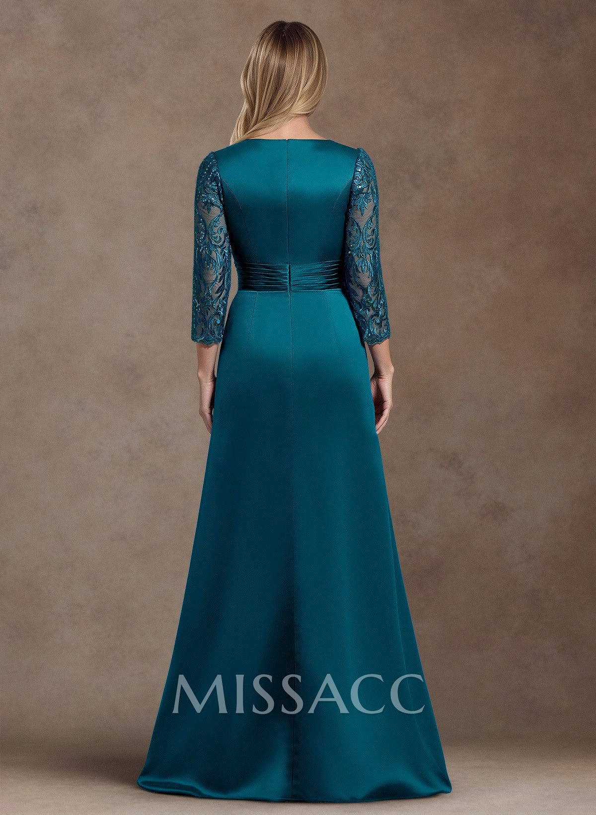 Elegant V-Neck A-Line Satin Mother Of The Bride Dresses With Appliques Lace