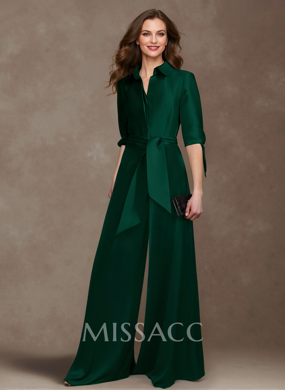 Classy Tie-Front Jumpsuit/Pantsuit V-Neck Crepe Satin Mother Of The Bride Dresses
