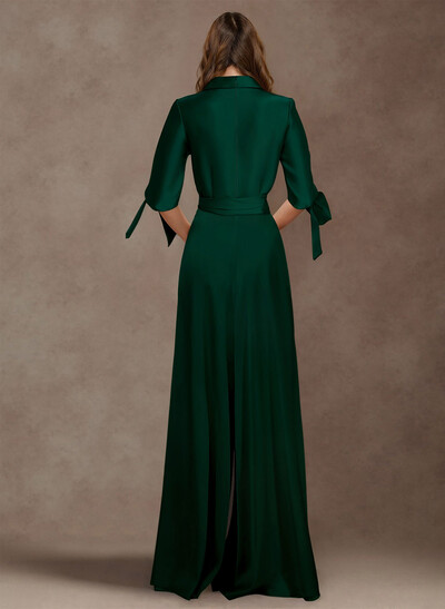 Classy Tie-Front Jumpsuit/Pantsuit V-Neck Crepe Satin Mother Of The Bride Dresses