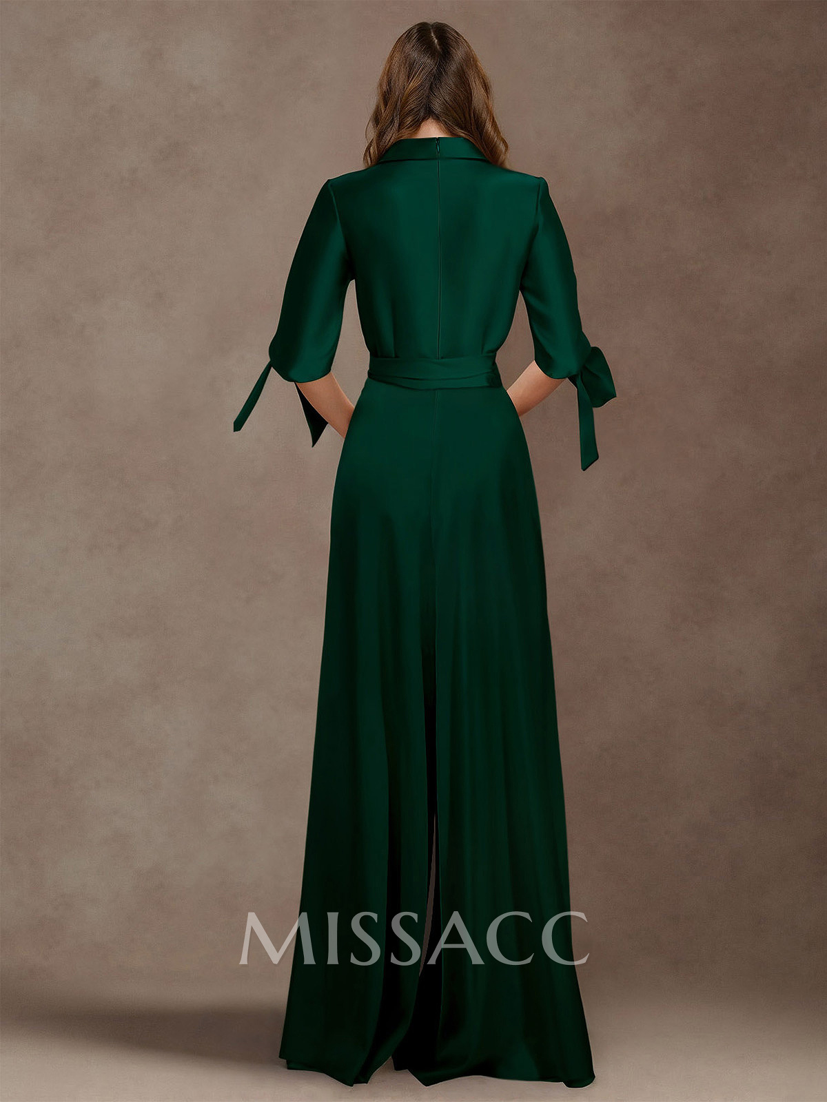 Classy Tie-Front Jumpsuit/Pantsuit V-Neck Crepe Satin Mother Of The Bride Dresses