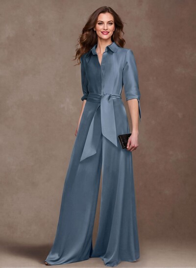 Classy Tie-Front Jumpsuit/Pantsuit V-Neck Crepe Satin Mother Of The Bride Dresses