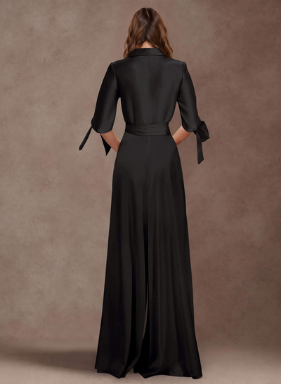 Classy Tie-Front Jumpsuit/Pantsuit V-Neck Crepe Satin Mother Of The Bride Dresses