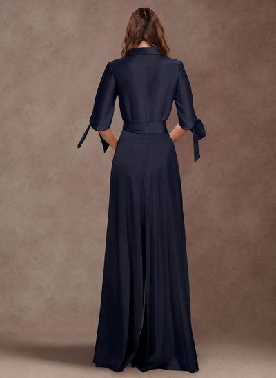 Classy Tie-Front Jumpsuit/Pantsuit V-Neck Crepe Satin Mother Of The Bride Dresses