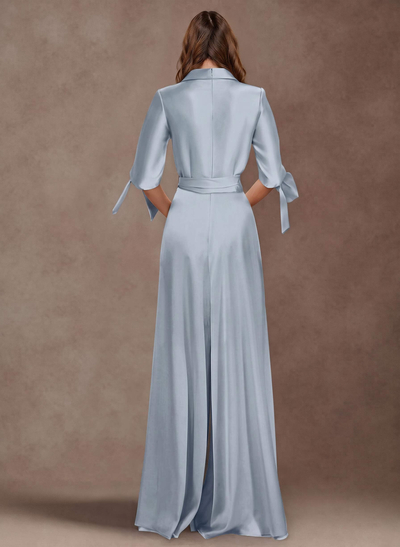 Classy Tie-Front Jumpsuit/Pantsuit V-Neck Crepe Satin Mother Of The Bride Dresses