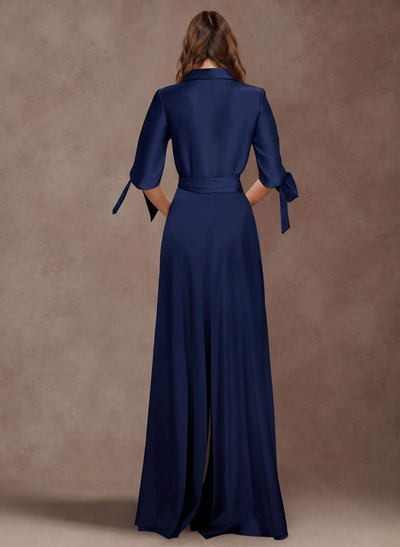 Classy Tie-Front Jumpsuit/Pantsuit V-Neck Crepe Satin Mother Of The Bride Dresses