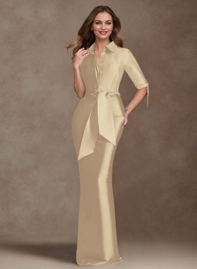 Modest V-Neck Sheath/Column Satin Mother Of The Bride Dresses With Back Slit