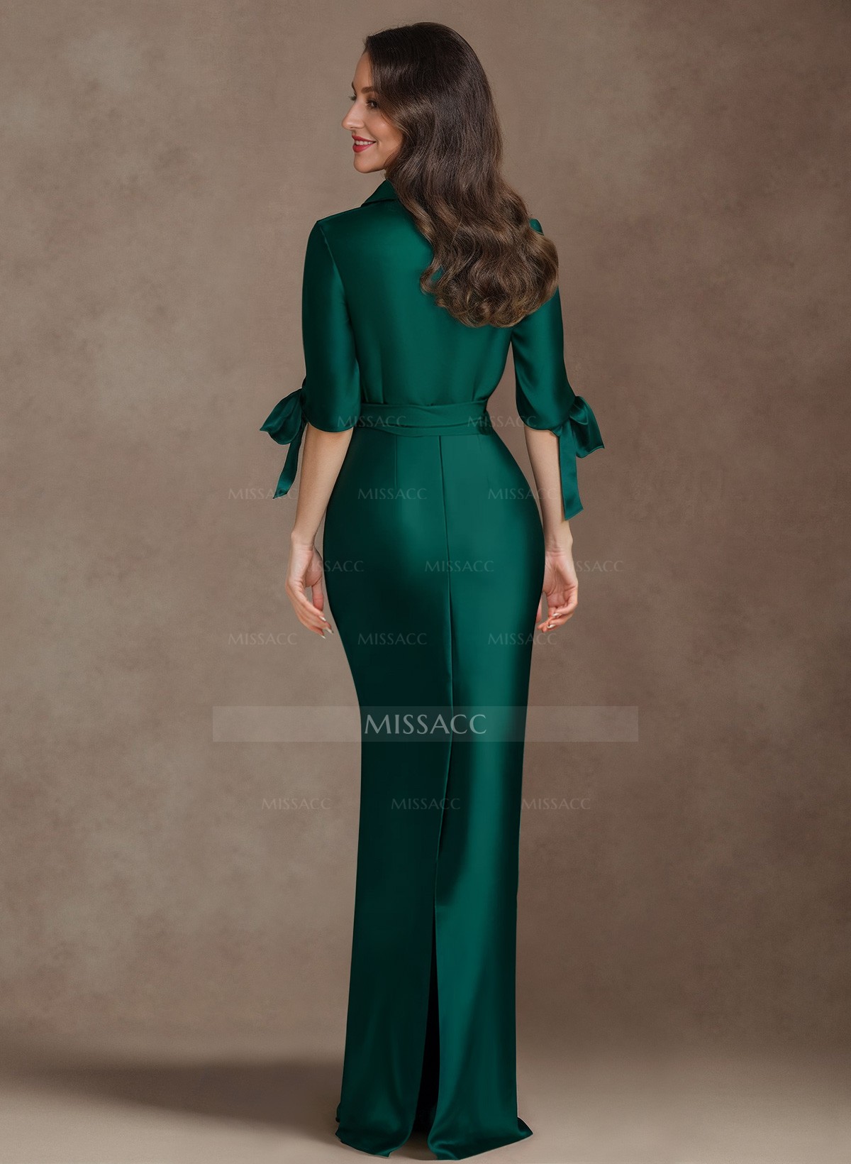 Modest V-Neck Sheath/Column Satin Mother Of The Bride Dresses With Back Slit