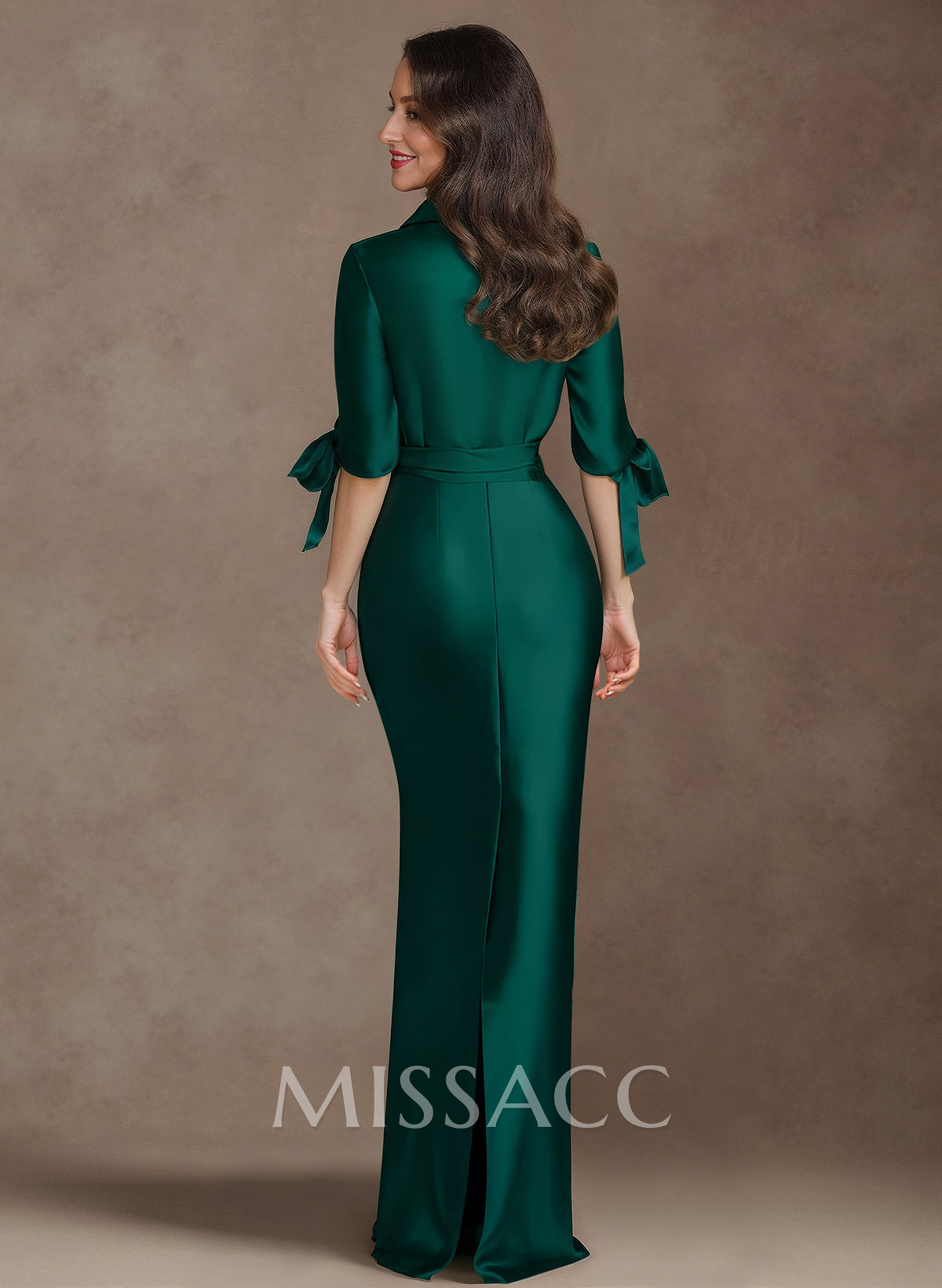 Modest V-Neck Sheath/Column Satin Mother Of The Bride Dresses With Back Slit