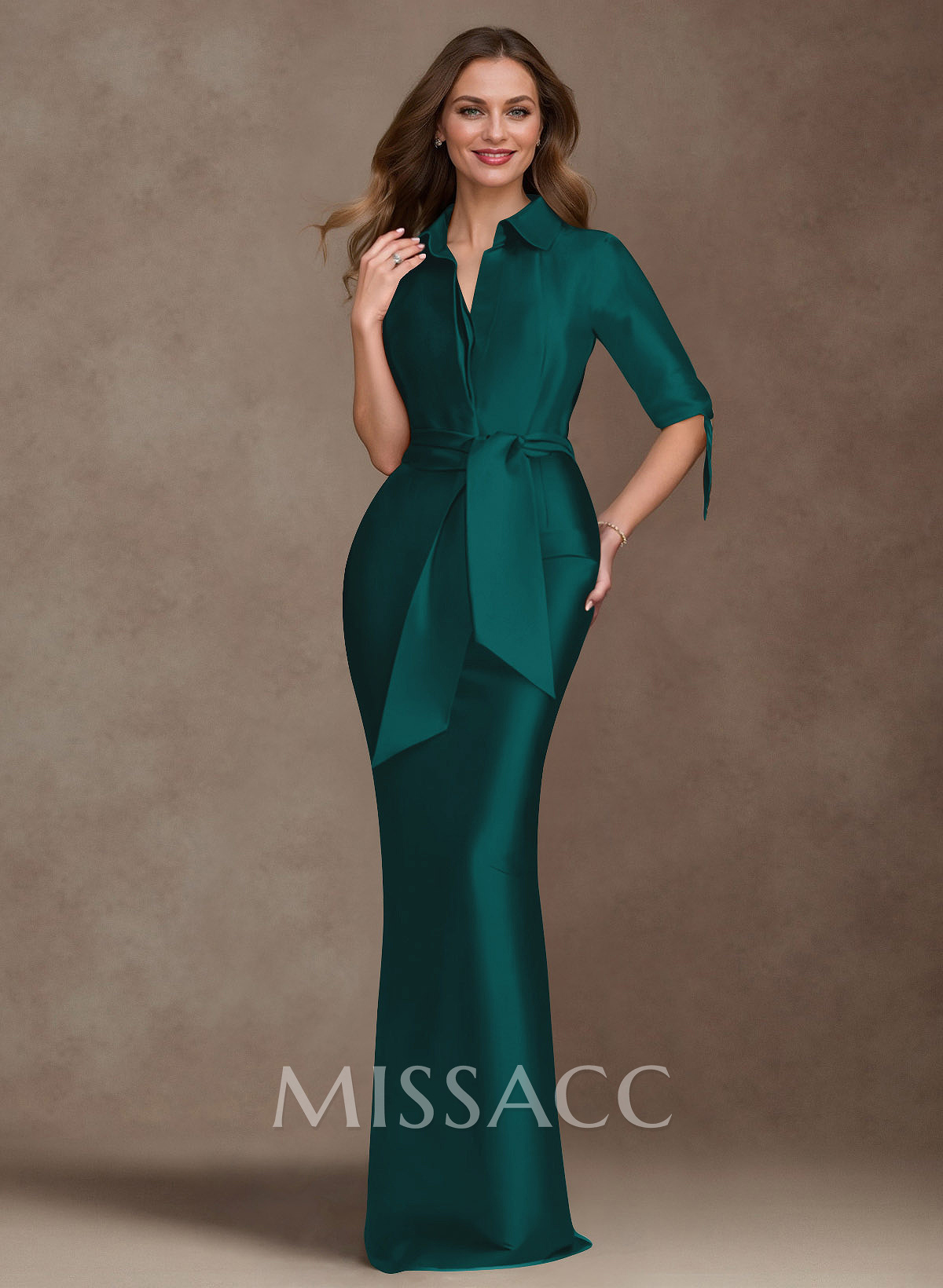 Modest V-Neck Sheath/Column Satin Mother Of The Bride Dresses With Back Slit