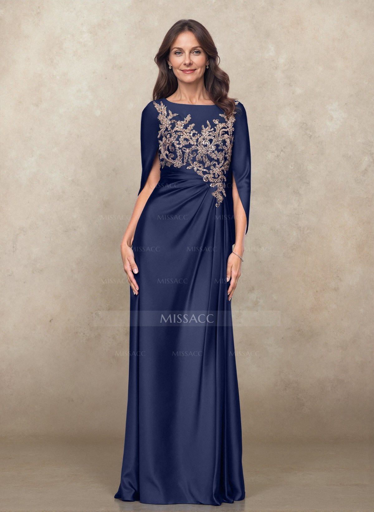 Sophisticated Ruched Scoop Neck Mother Of The Bride Dresses With Lace