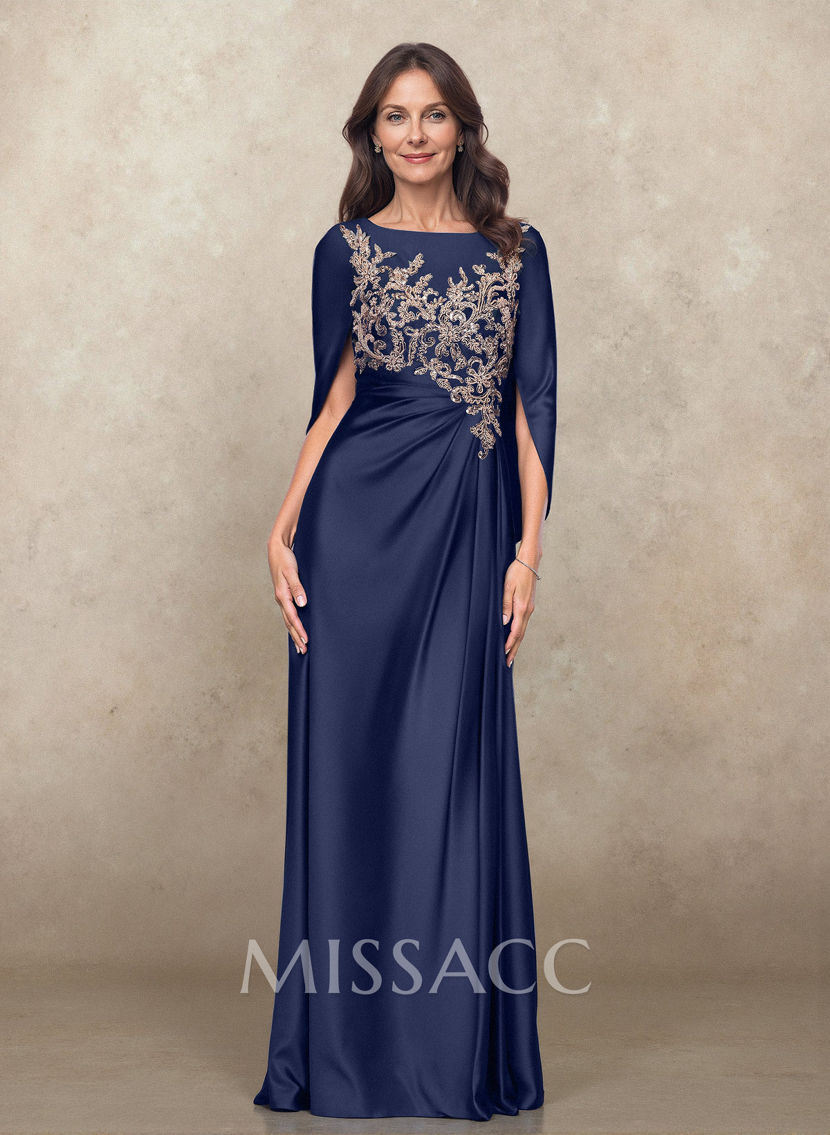 Sophisticated Ruched Scoop Neck Mother Of The Bride Dresses With Lace
