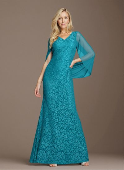 Sophisticated V-Neck Cowl Back Fit And Flare Lace/Chiffon Mother Of The Bride Dresses