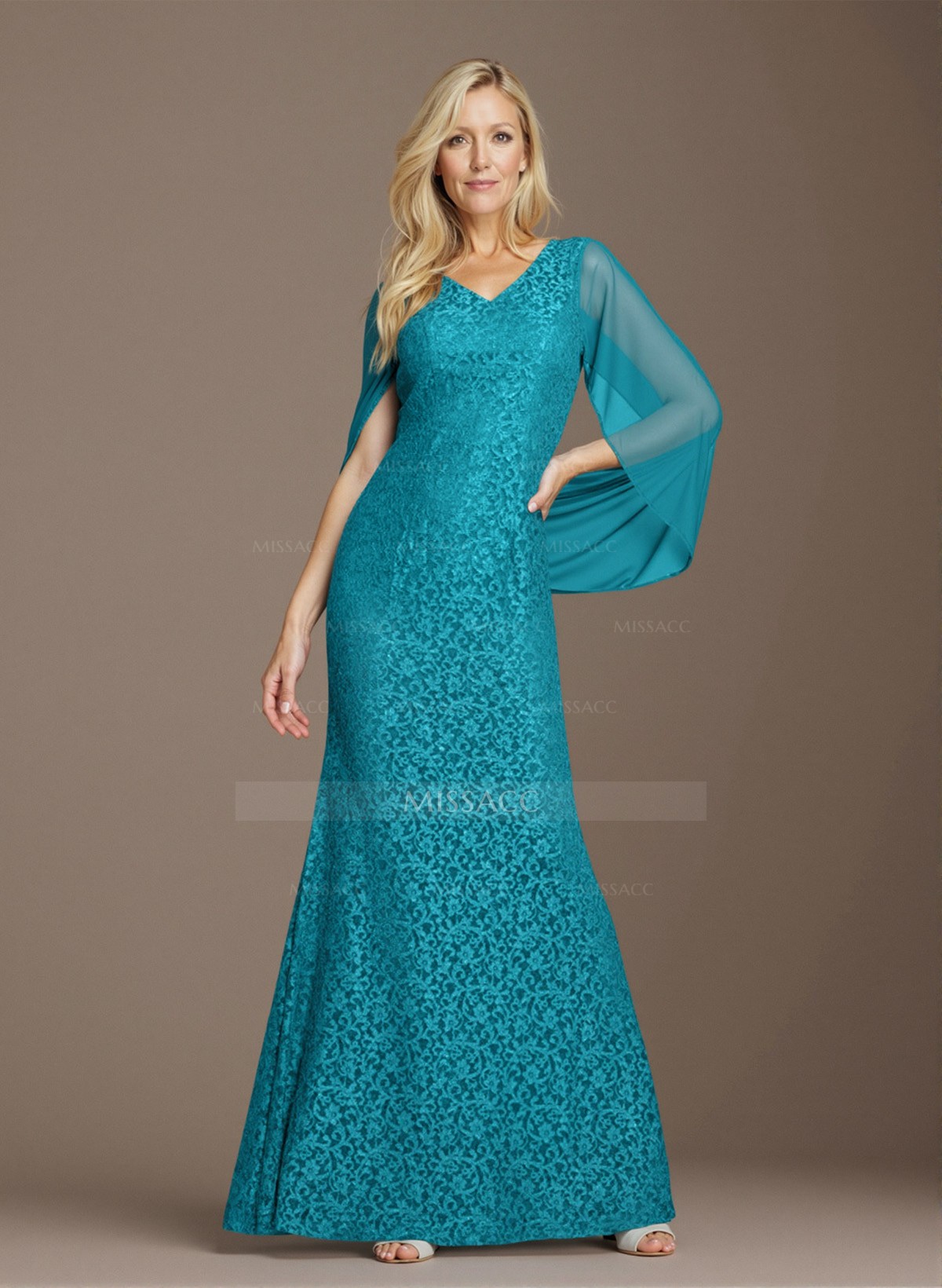 Sophisticated V-Neck Cowl Back Fit And Flare Lace/Chiffon Mother Of The Bride Dresses