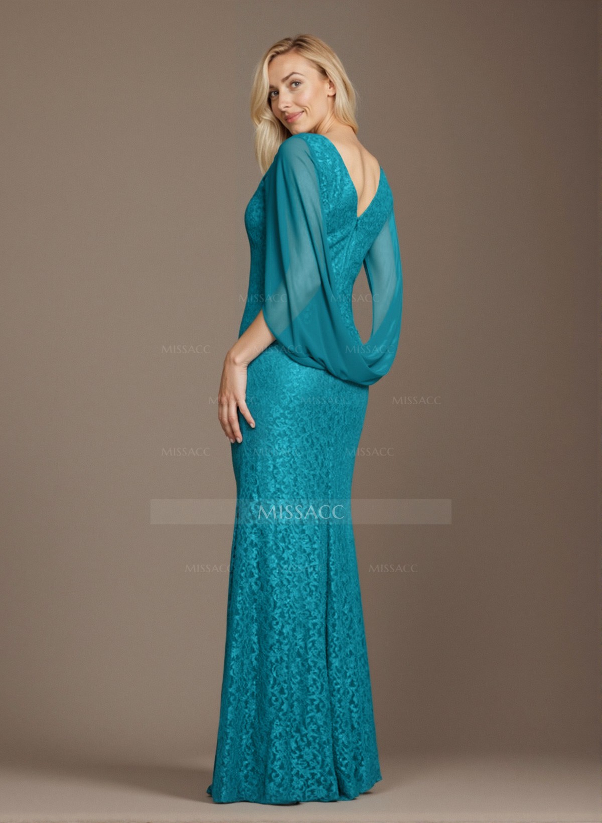 Sophisticated V-Neck Cowl Back Fit And Flare Lace/Chiffon Mother Of The Bride Dresses