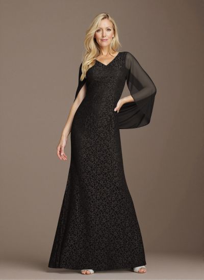 Sophisticated V-Neck Cowl Back Fit And Flare Lace/Chiffon Mother Of The Bride Dresses