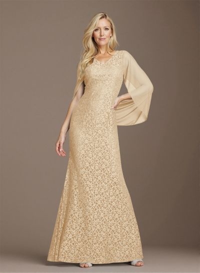 Sophisticated V-Neck Cowl Back Fit And Flare Lace/Chiffon Mother Of The Bride Dresses