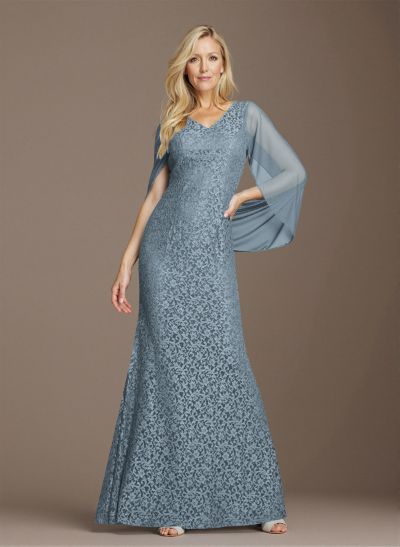 Sophisticated V-Neck Cowl Back Fit And Flare Lace/Chiffon Mother Of The Bride Dresses