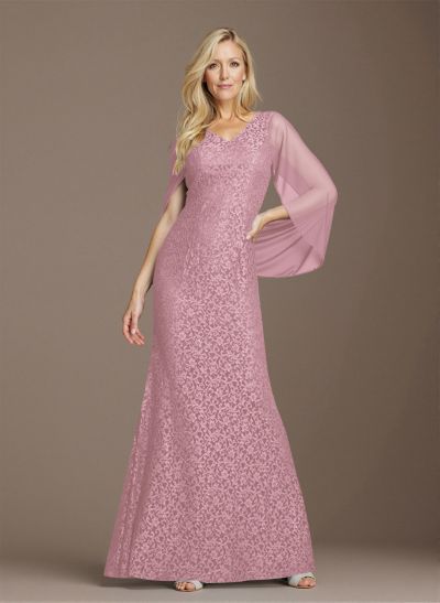 Sophisticated V-Neck Cowl Back Fit And Flare Lace/Chiffon Mother Of The Bride Dresses