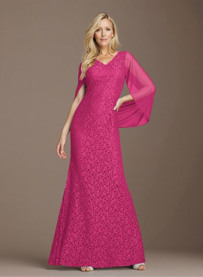 Sophisticated V-Neck Cowl Back Fit And Flare Lace/Chiffon Mother Of The Bride Dresses