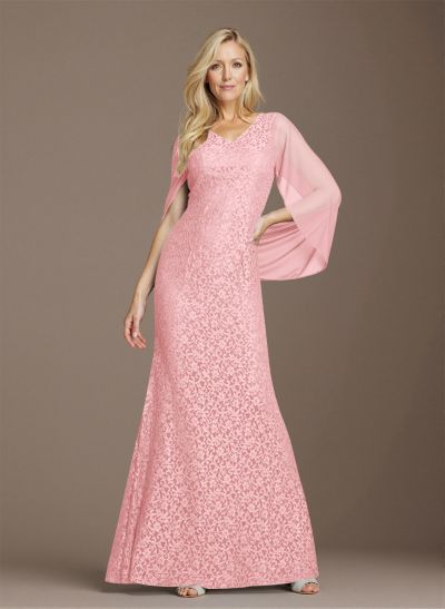 Sophisticated V-Neck Cowl Back Fit And Flare Lace/Chiffon Mother Of The Bride Dresses