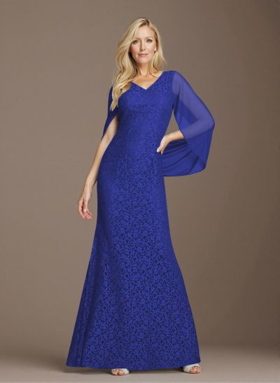 Sophisticated V-Neck Cowl Back Fit And Flare Lace/Chiffon Mother Of The Bride Dresses