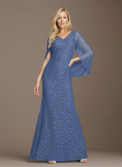 Sophisticated V-Neck Cowl Back Fit And Flare Lace/Chiffon Mother Of The Bride Dresses