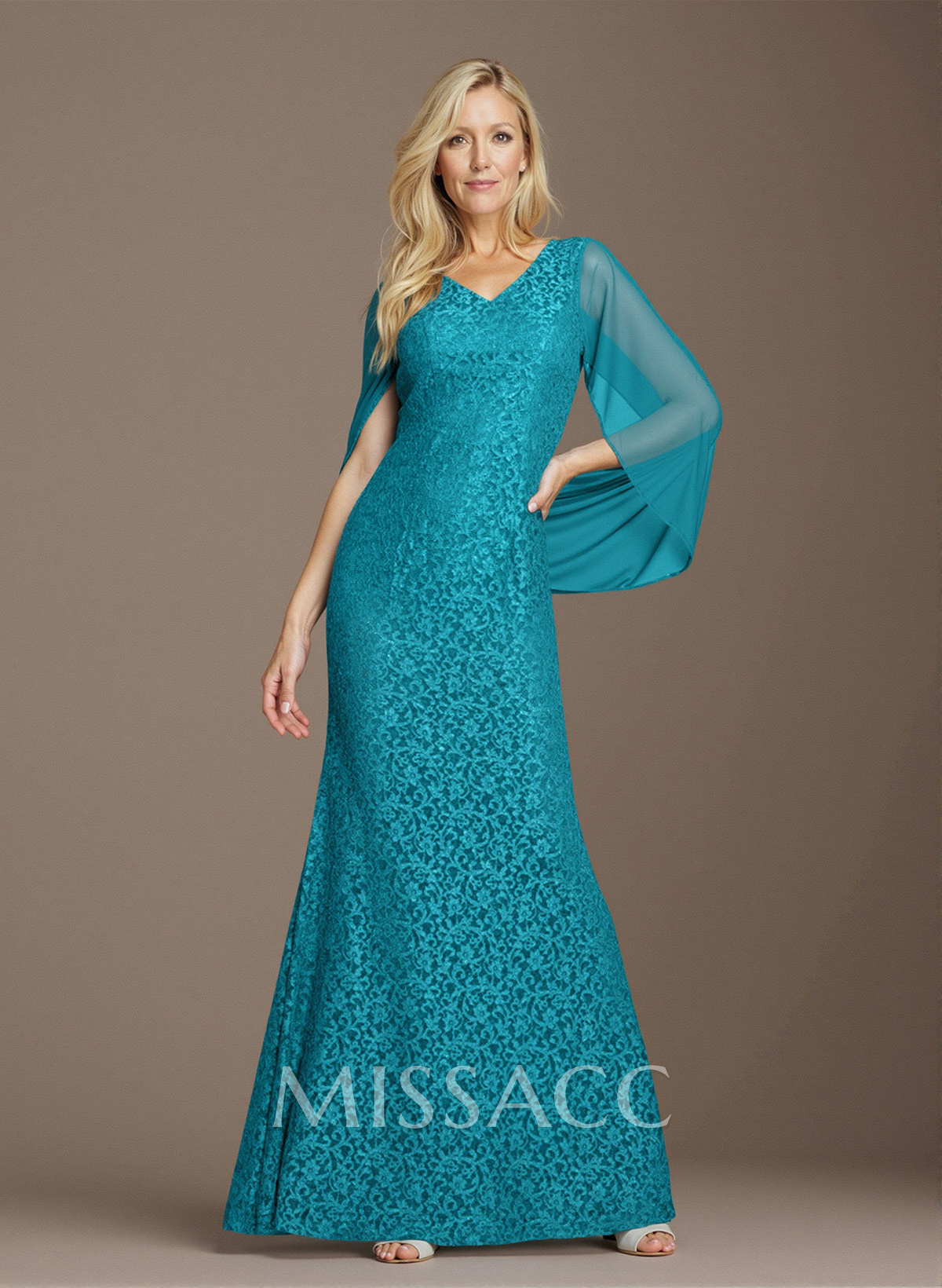 Sophisticated V-Neck Cowl Back Fit And Flare Lace/Chiffon Mother Of The Bride Dresses