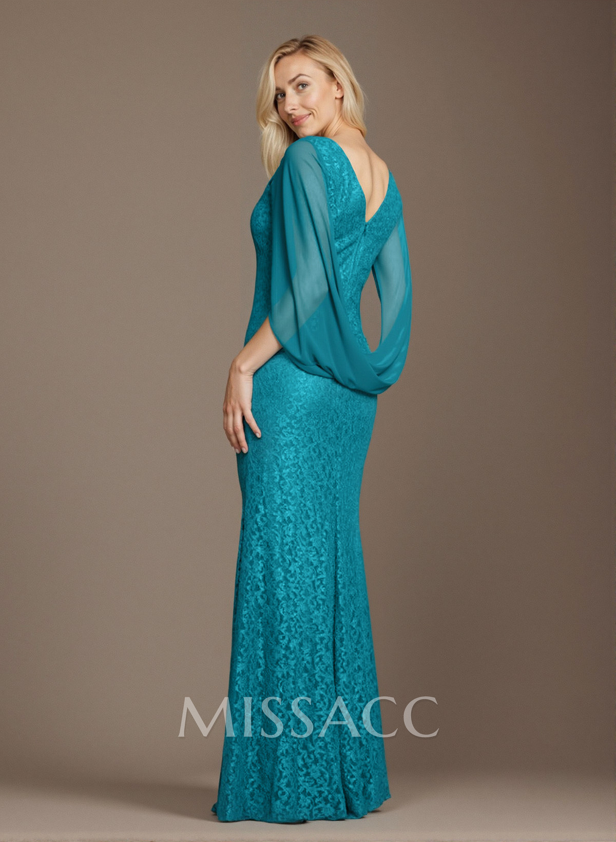 Sophisticated V-Neck Cowl Back Fit And Flare Lace/Chiffon Mother Of The Bride Dresses