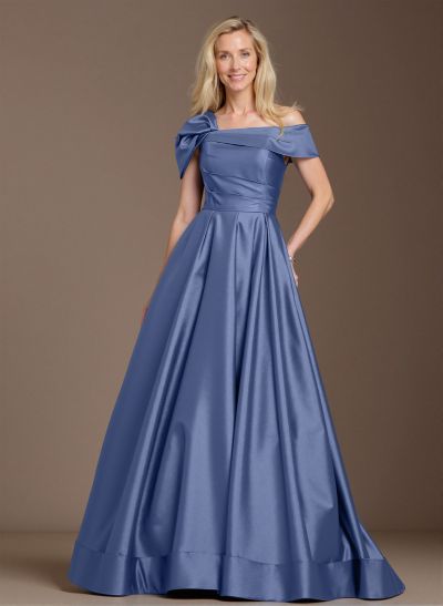 Elegant A-Line Asymmetrical Cap Sleeves Satin Mother Of The Bride Dresses